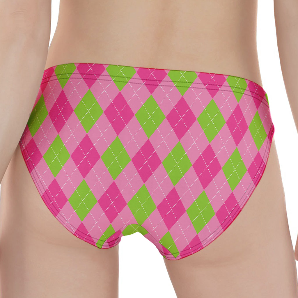 Green And Pink Argyle Pattern Print Women's Panties