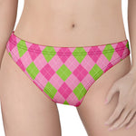 Green And Pink Argyle Pattern Print Women's Thong