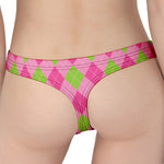 Green And Pink Argyle Pattern Print Women's Thong