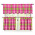 Green And Pink Buffalo Plaid Print 3 Piece Kitchen Curtains