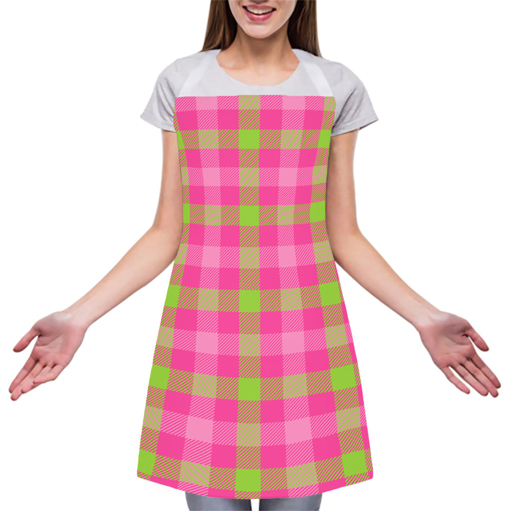 Green And Pink Buffalo Plaid Print Adjustable Apron