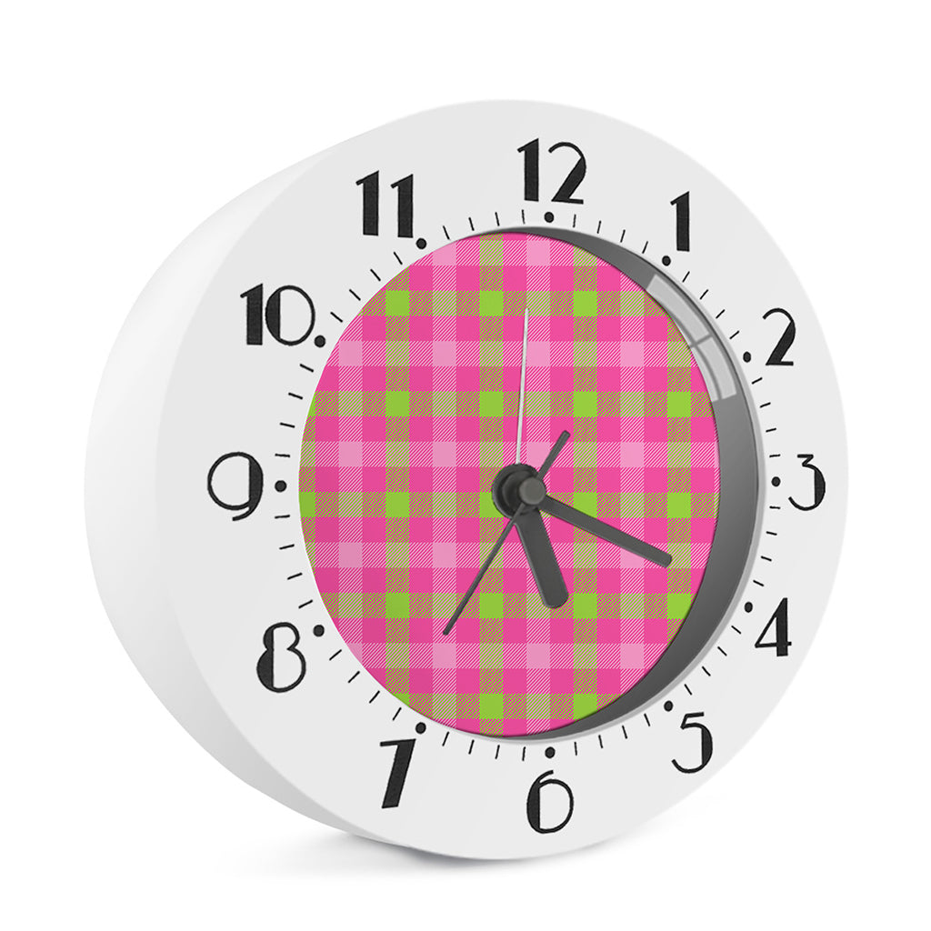 Green And Pink Buffalo Plaid Print Alarm Clock