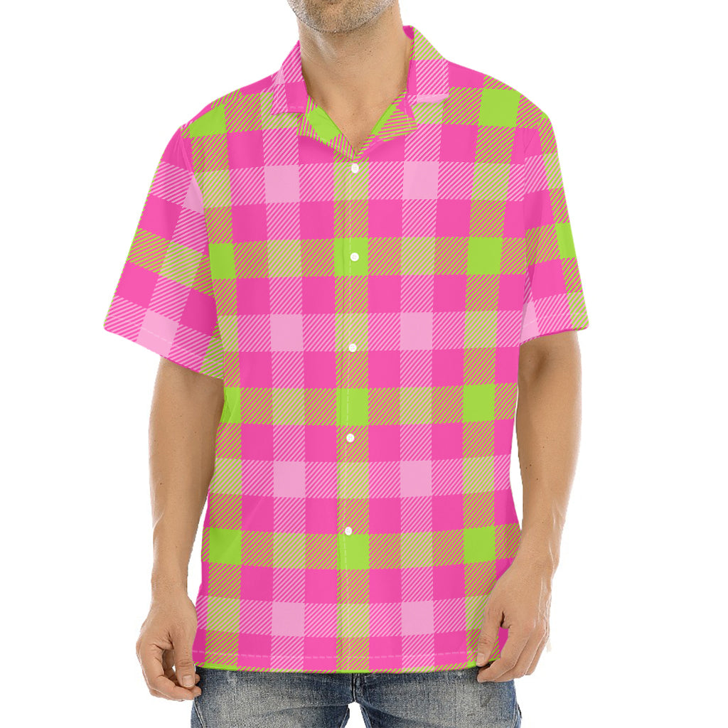 Green And Pink Buffalo Plaid Print Aloha Shirt