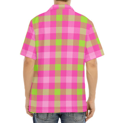 Green And Pink Buffalo Plaid Print Aloha Shirt