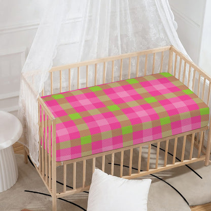 Green And Pink Buffalo Plaid Print Baby Crib Sheet