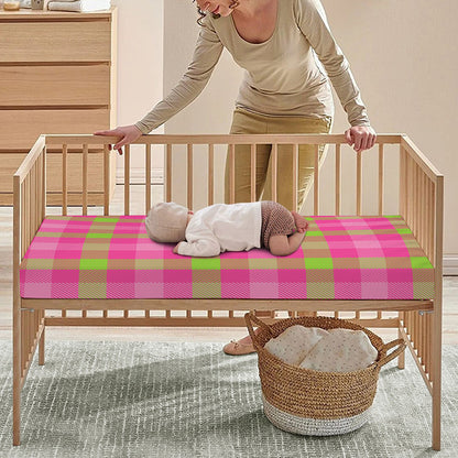 Green And Pink Buffalo Plaid Print Baby Crib Sheet