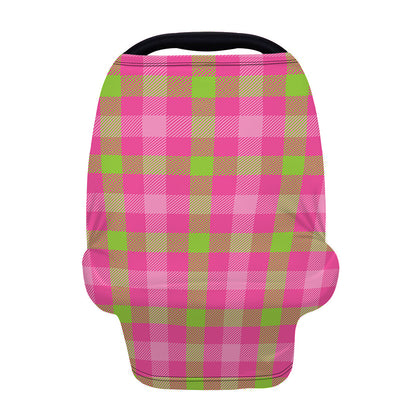 Green And Pink Buffalo Plaid Print Baby Seat Cover