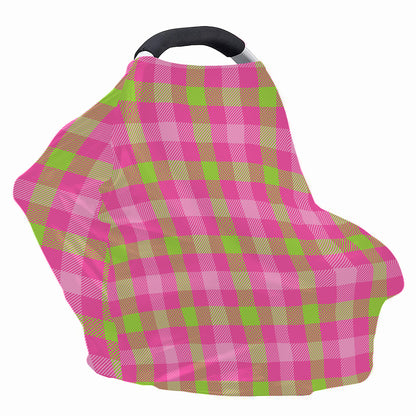 Green And Pink Buffalo Plaid Print Baby Seat Cover