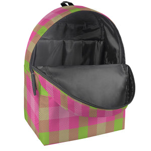 Green And Pink Buffalo Plaid Print Backpack