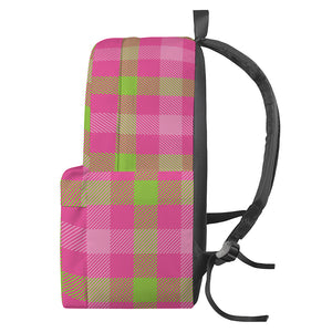 Green And Pink Buffalo Plaid Print Backpack