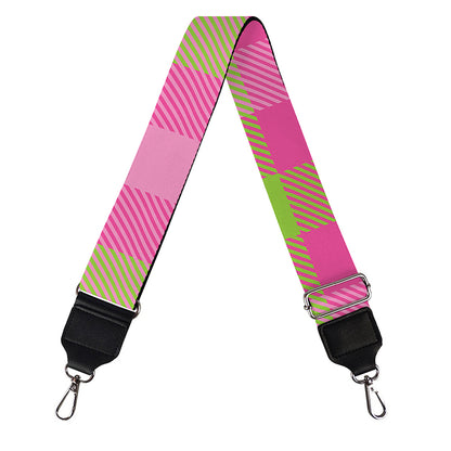 Green And Pink Buffalo Plaid Print Bag Strap