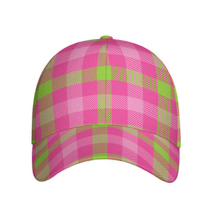 Green And Pink Buffalo Plaid Print Baseball Cap