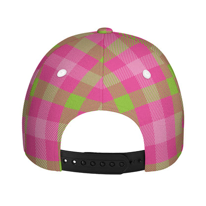 Green And Pink Buffalo Plaid Print Baseball Cap