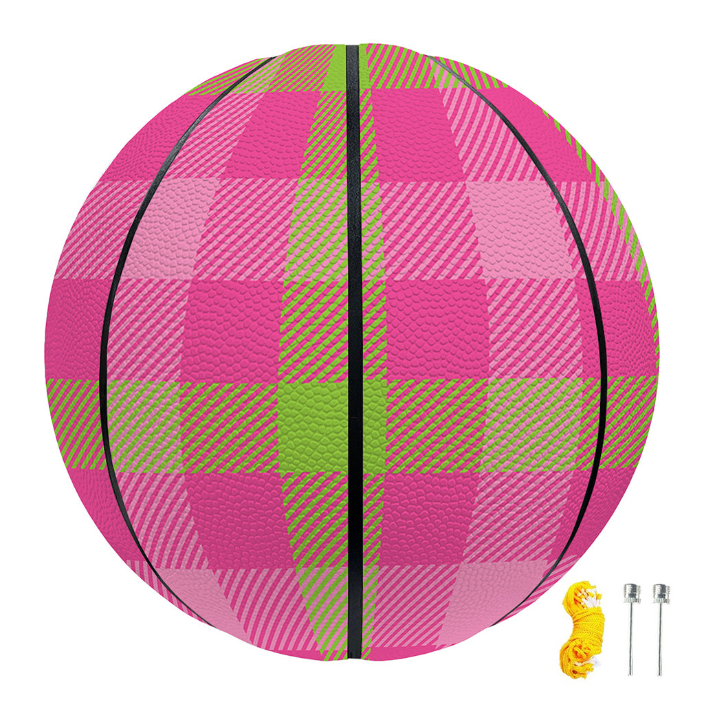 Green And Pink Buffalo Plaid Print Basketball