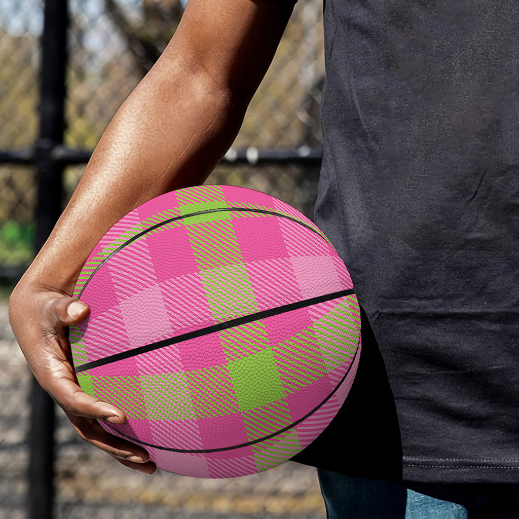 Green And Pink Buffalo Plaid Print Basketball