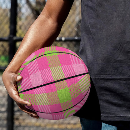 Green And Pink Buffalo Plaid Print Basketball