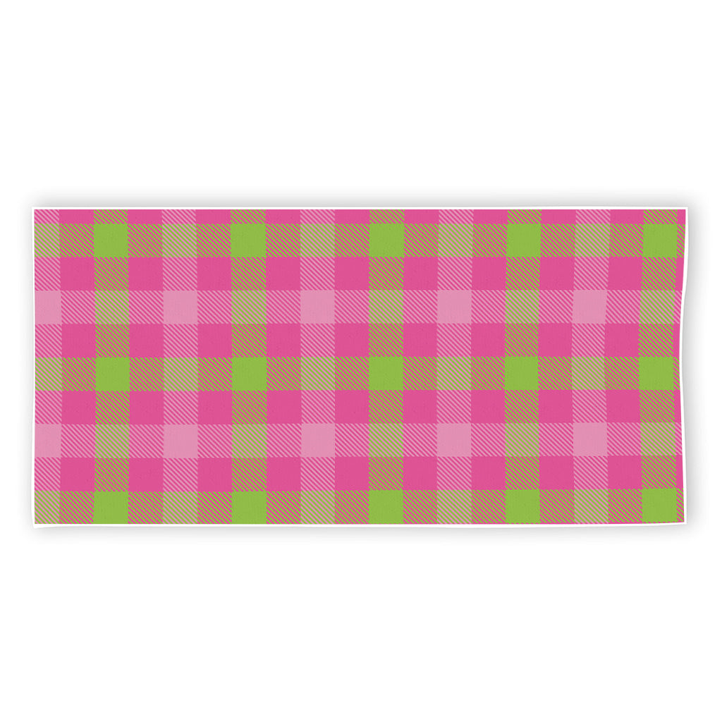 Green And Pink Buffalo Plaid Print Beach Towel