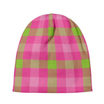 Green And Pink Buffalo Plaid Print Beanie