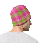 Green And Pink Buffalo Plaid Print Beanie