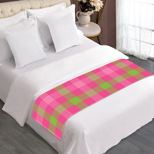 Green And Pink Buffalo Plaid Print Bed Runner