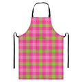 Green And Pink Buffalo Plaid Print Bib Apron With Pocket