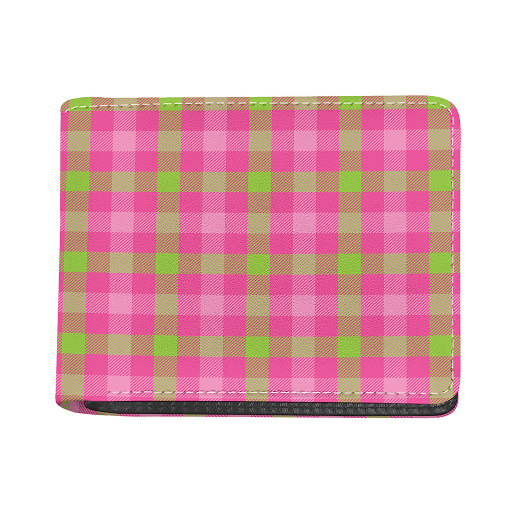 Green And Pink Buffalo Plaid Print Bifold Wallet