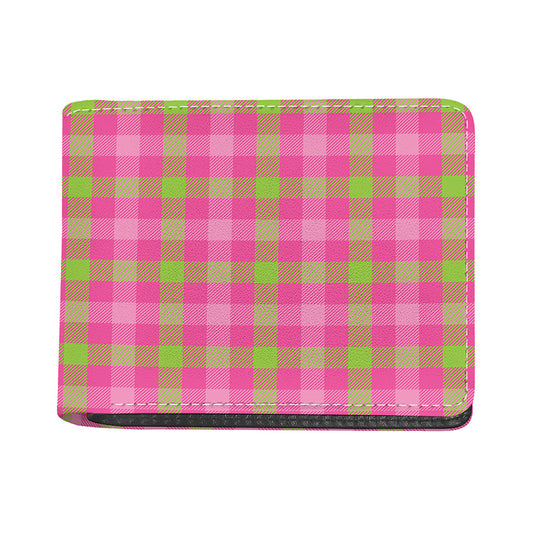 Green And Pink Buffalo Plaid Print Bifold Wallet