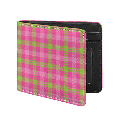 Green And Pink Buffalo Plaid Print Bifold Wallet