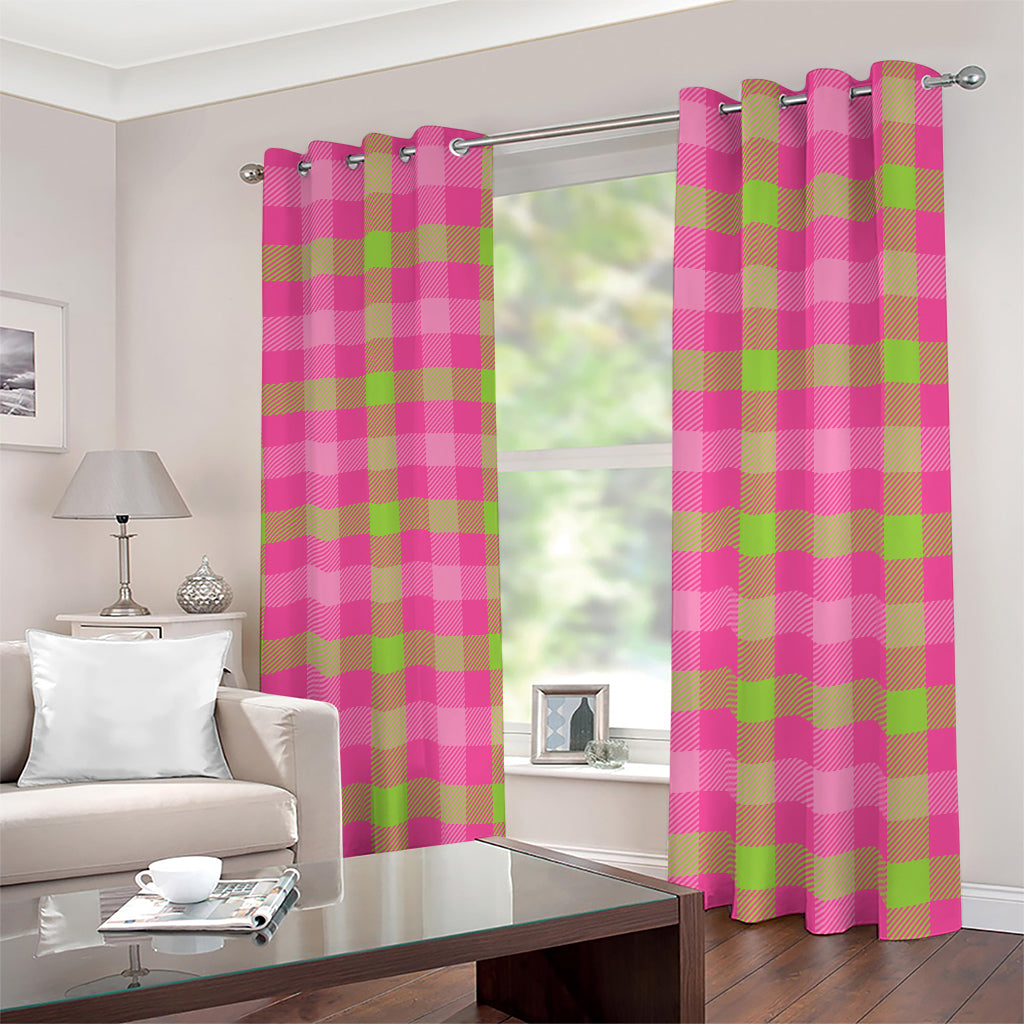 Green And Pink Buffalo Plaid Print Blackout Grommet Curtains