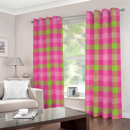 Green And Pink Buffalo Plaid Print Blackout Grommet Curtains