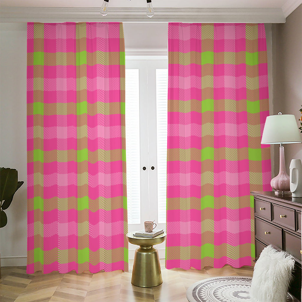Green And Pink Buffalo Plaid Print Blackout Pencil Pleat Curtains