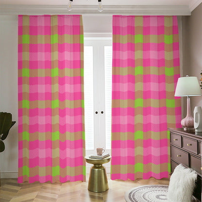 Green And Pink Buffalo Plaid Print Blackout Pencil Pleat Curtains