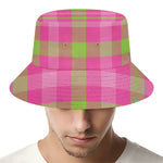 Green And Pink Buffalo Plaid Print Bucket Hat