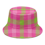 Green And Pink Buffalo Plaid Print Bucket Hat