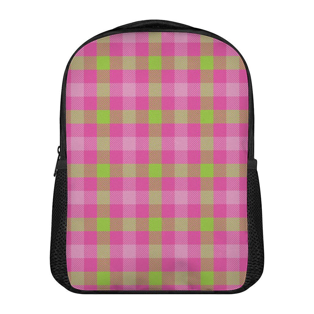 Green And Pink Buffalo Plaid Print Casual Backpack