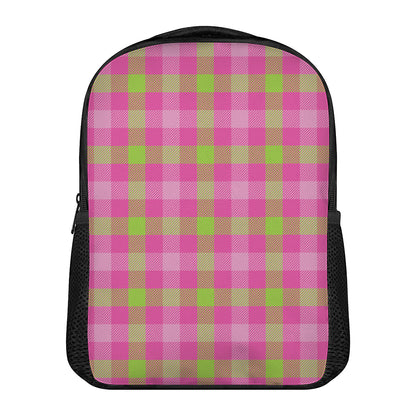 Green And Pink Buffalo Plaid Print Casual Backpack