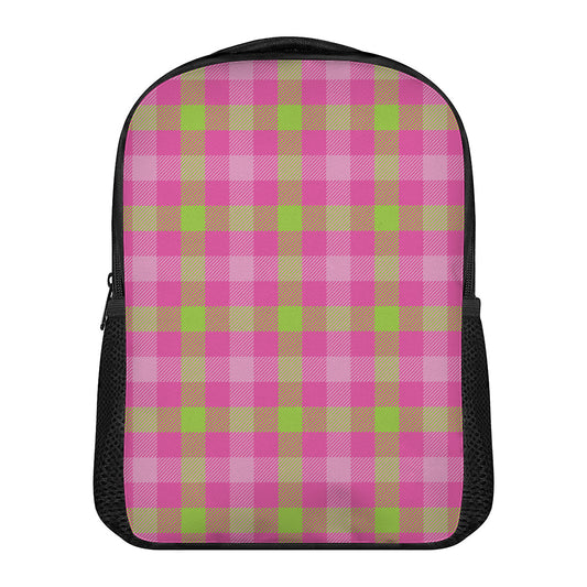 Green And Pink Buffalo Plaid Print Casual Backpack