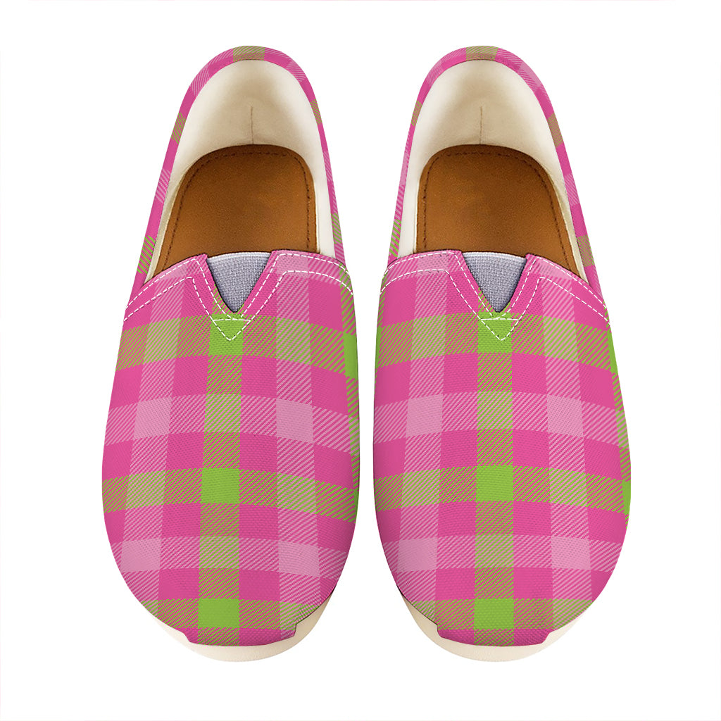 Green And Pink Buffalo Plaid Print Casual Shoes