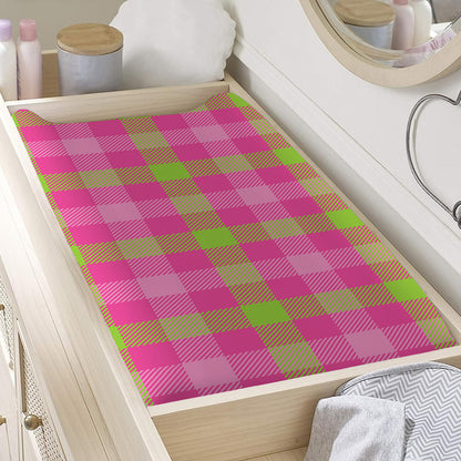 Green And Pink Buffalo Plaid Print Changing Pad Cover