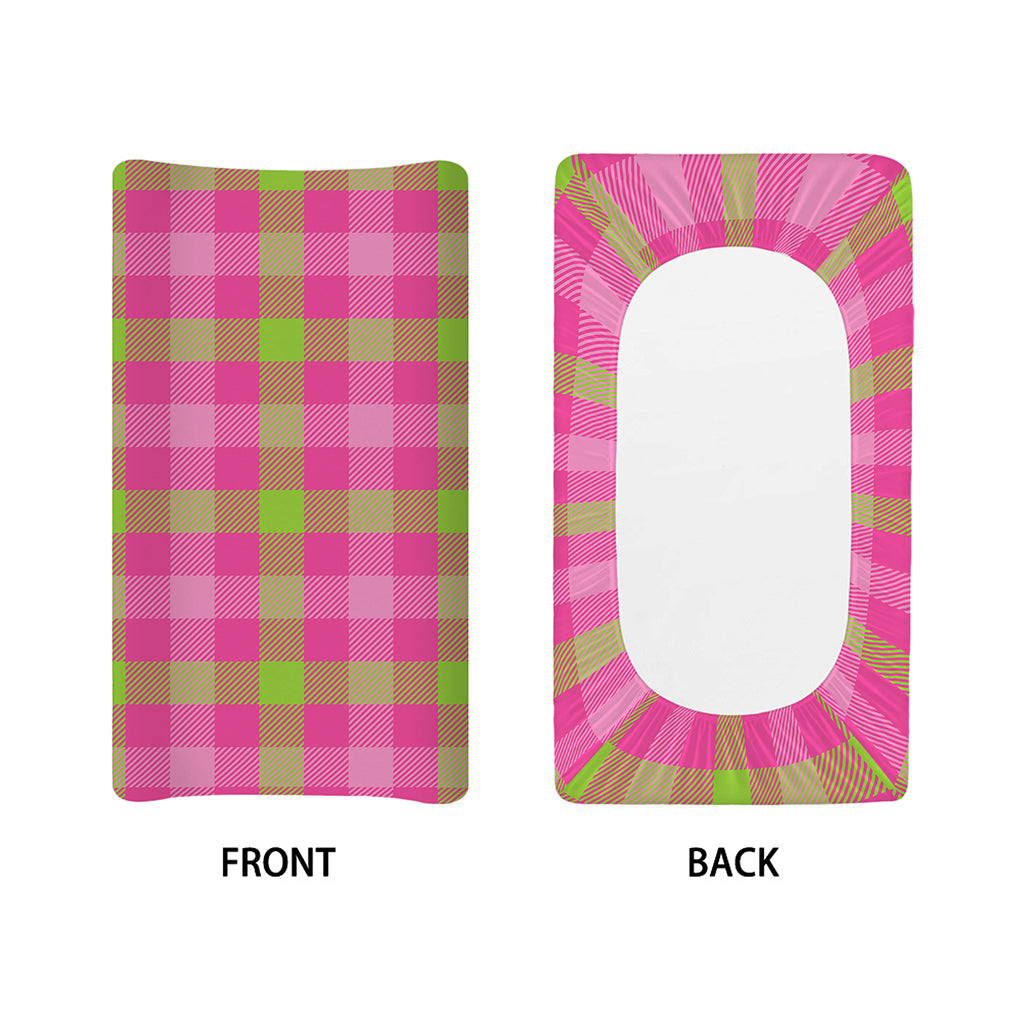 Green And Pink Buffalo Plaid Print Changing Pad Cover