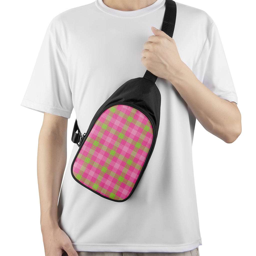 Green And Pink Buffalo Plaid Print Chest Bag