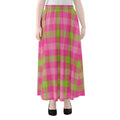 Green And Pink Buffalo Plaid Print Chiffon Maxi Skirt