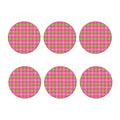 Green And Pink Buffalo Plaid Print Coaster Set