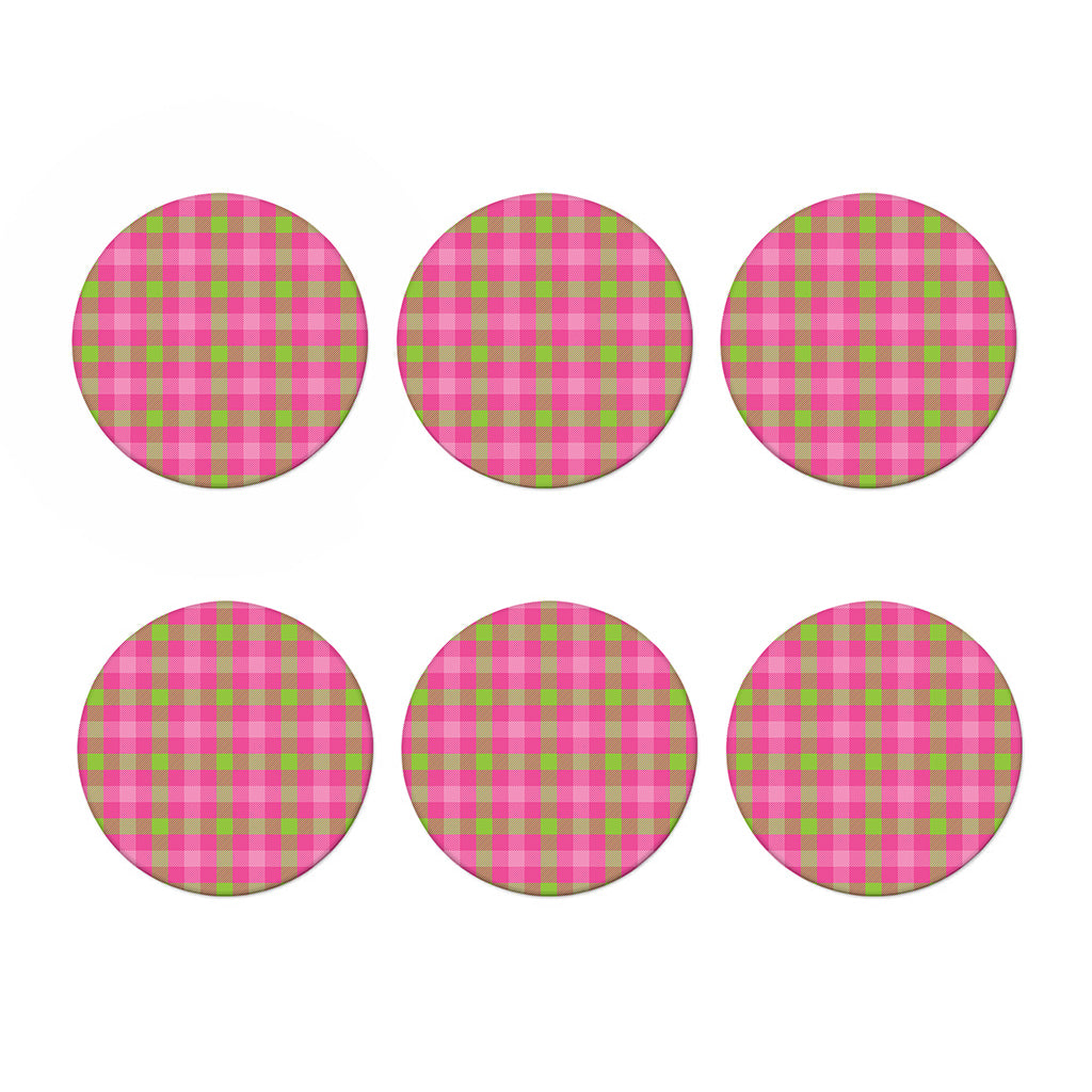 Green And Pink Buffalo Plaid Print Coaster Set