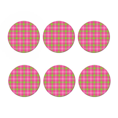 Green And Pink Buffalo Plaid Print Coaster Set