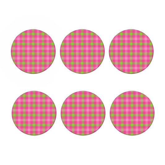 Green And Pink Buffalo Plaid Print Coaster Set