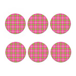 Green And Pink Buffalo Plaid Print Coaster Set