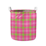 Green And Pink Buffalo Plaid Print Collapsible Laundry Basket