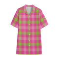 Green And Pink Buffalo Plaid Print Cotton Hawaiian Shirt