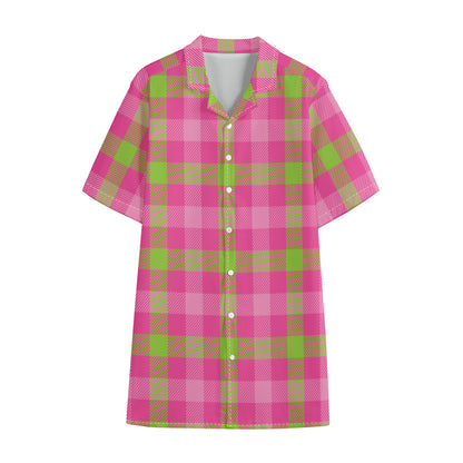 Green And Pink Buffalo Plaid Print Cotton Hawaiian Shirt